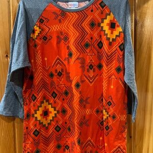 LuLaRoe Orange Geometric Raglan Long Sleeve Top